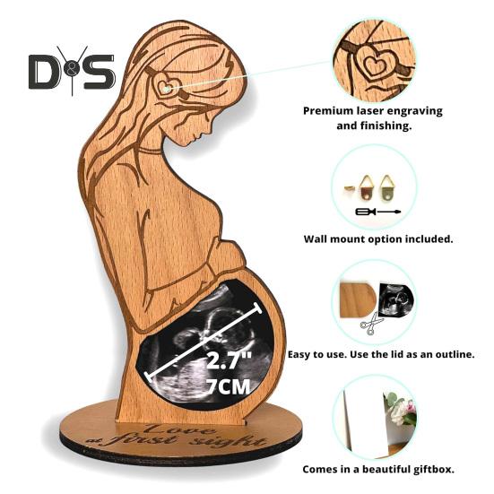 Baby Ultrasound Photo Frame Wooden Pregnant Woman Photo Holder Standing Sonogram Picture Frame Baby Keepsake Pregnancy Gift for New Moms Dads