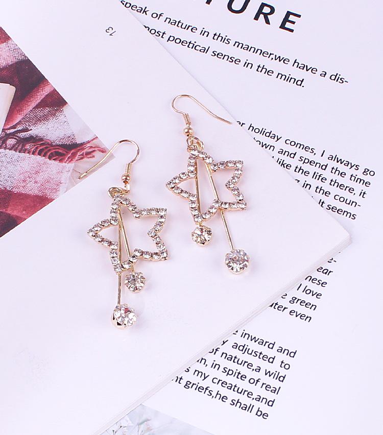 2018 Five-Pointed Star Rhinestone Long Earrings - Exaggerated Star Pendants