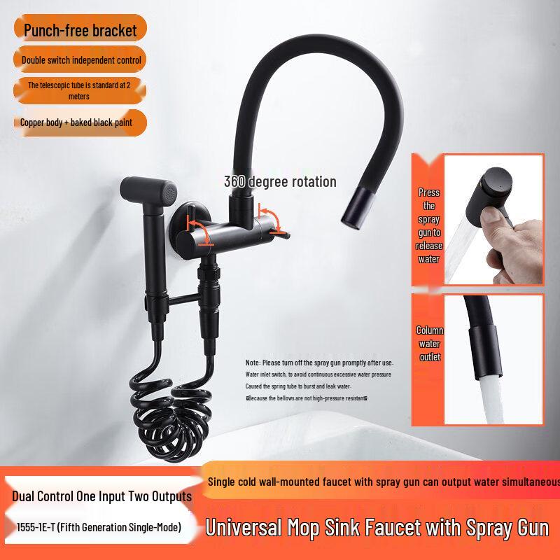 TLXT Wall-Mounted Mop Sink Faucet with Spray Gun