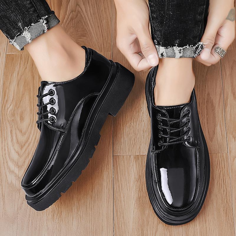 Spring new youth low-top casual shoes trendy lace-up thick-soled glossy men's shoes