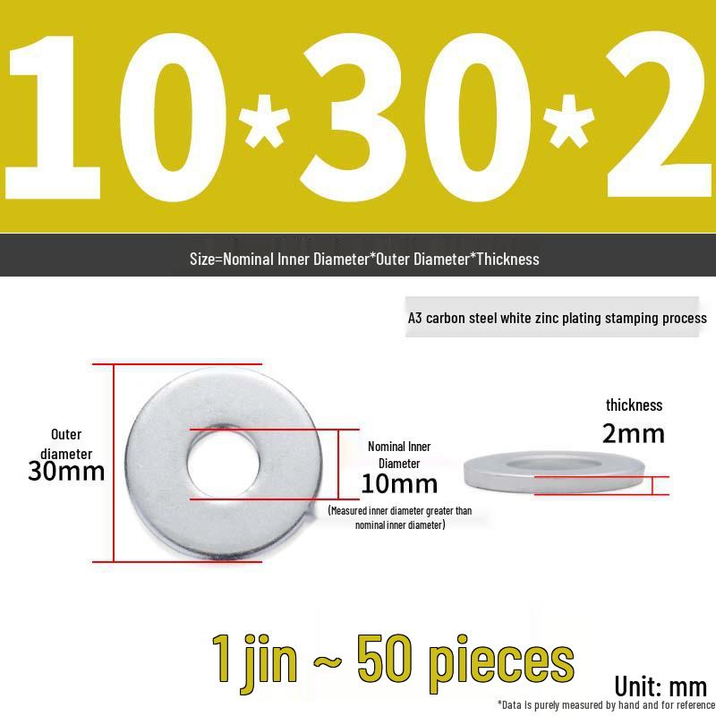 Extra Large Galvanized Metal Flat Washer - Thickened Round Screw Washer M6-M16