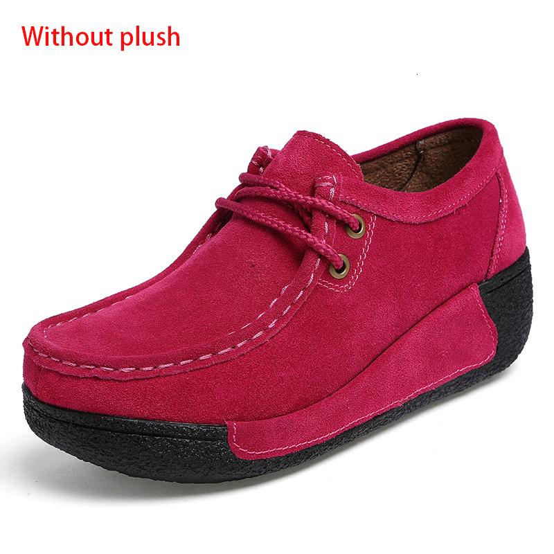 Genuine Leather Platform Flat Shoes Women Lace Up Plush Nubuck Cow Suede Sneakers Ladies Swing Shoes Wedge Shallow Espadrilles