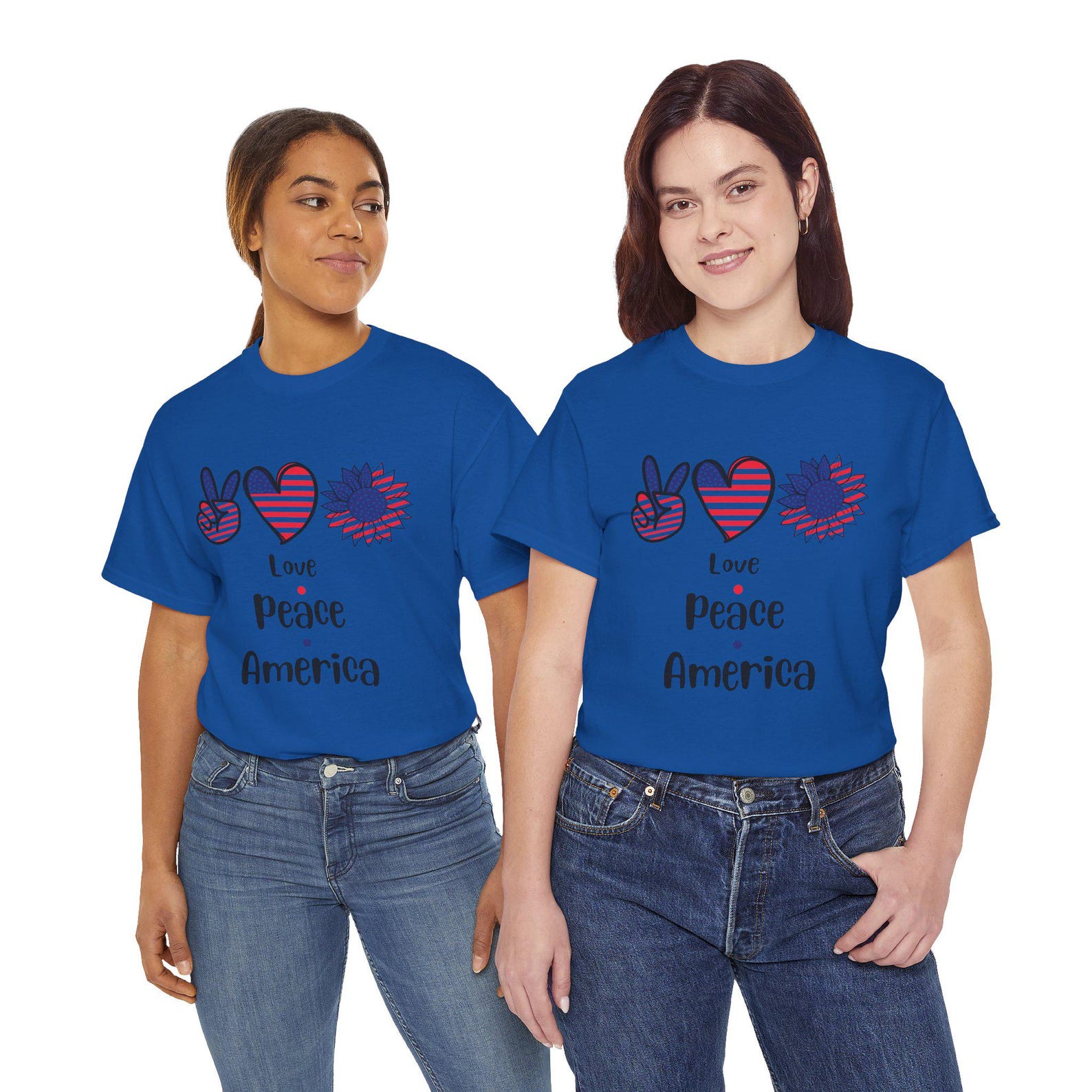 Peace Love America T-Shirt, USA Flag Peace Sign Heart Shirt, Fourth of July Shirt, Patriotic American Shirt, Trendy Summer Festival Tee 3XL