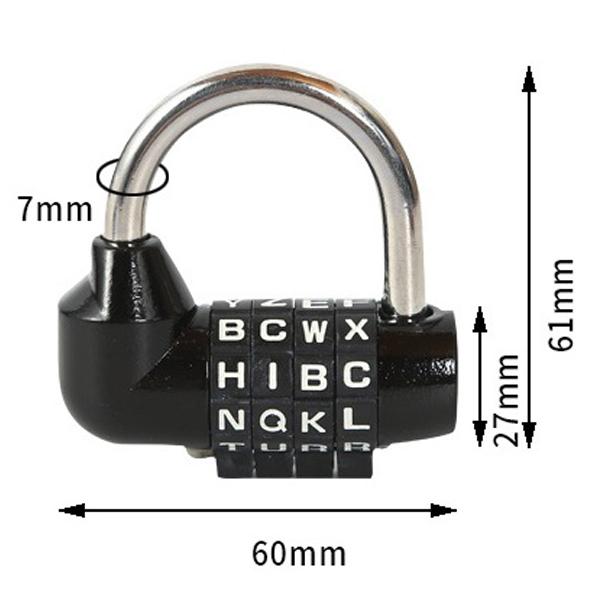 Solid Metal U Padlock Combination Lock 4 Letter Code Compact 60x61x27mm for Luggage Drawer Gym Changing Room Secret Room
