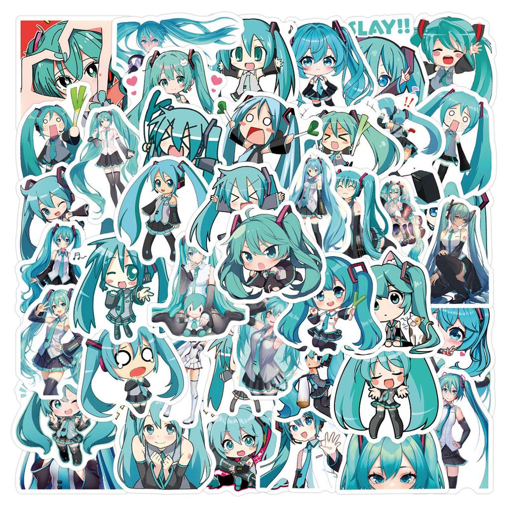 60-Count Hatsune Miku Cartoon Graffiti Stickers for DIY Decoration