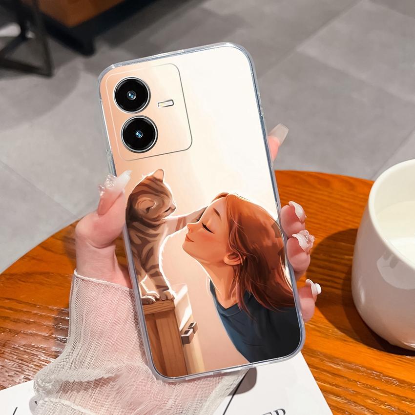 For Vivo Y33 Y22S Y27 Y37 Y35 Y36 Clear Phone Case Warm Hearted Little Girl Patterns Soft Silicone Upgraded Anti Slip Protection For Vivo Bumper Shell