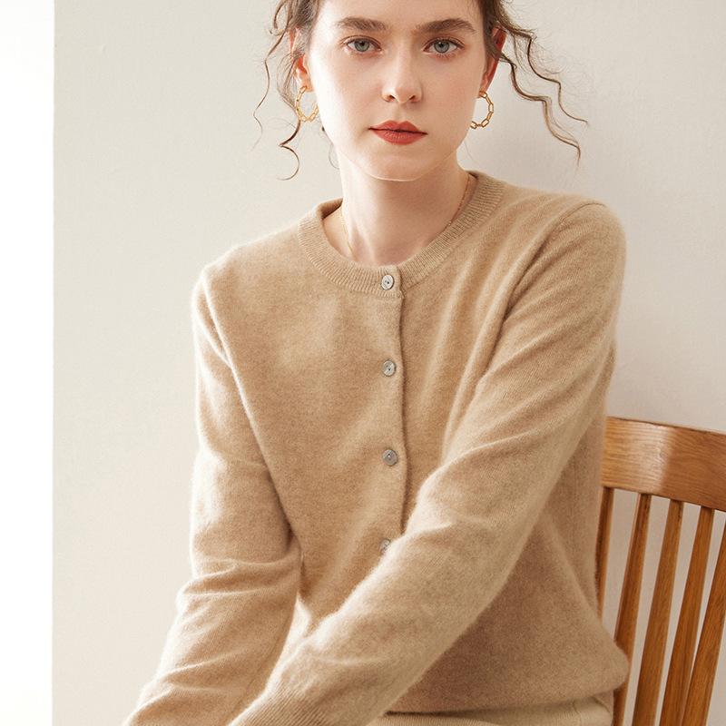 Damen Kaschmir Rundhals Einreiher Cardigan Pullover - Mittel-Dick - Frühling/Herbst