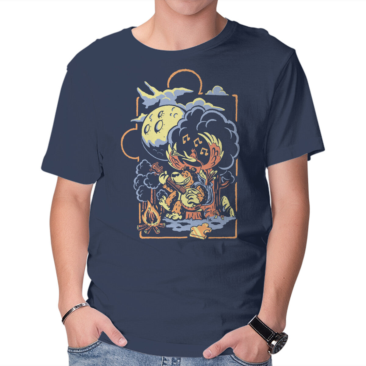 Unisex Crew Neck T-Shirt Bluegrassin With The Bear Graphic Short Sleeve Casual Tee S
