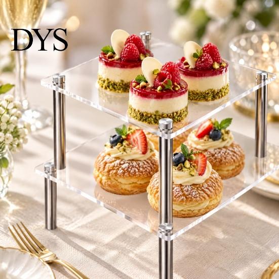 Decorative Dessert Table Organizer Acrylic Cake Stand, Multi-Tier Food Display Clear Cupcake Holder, Risers for Figurines Adjustable Metal Support