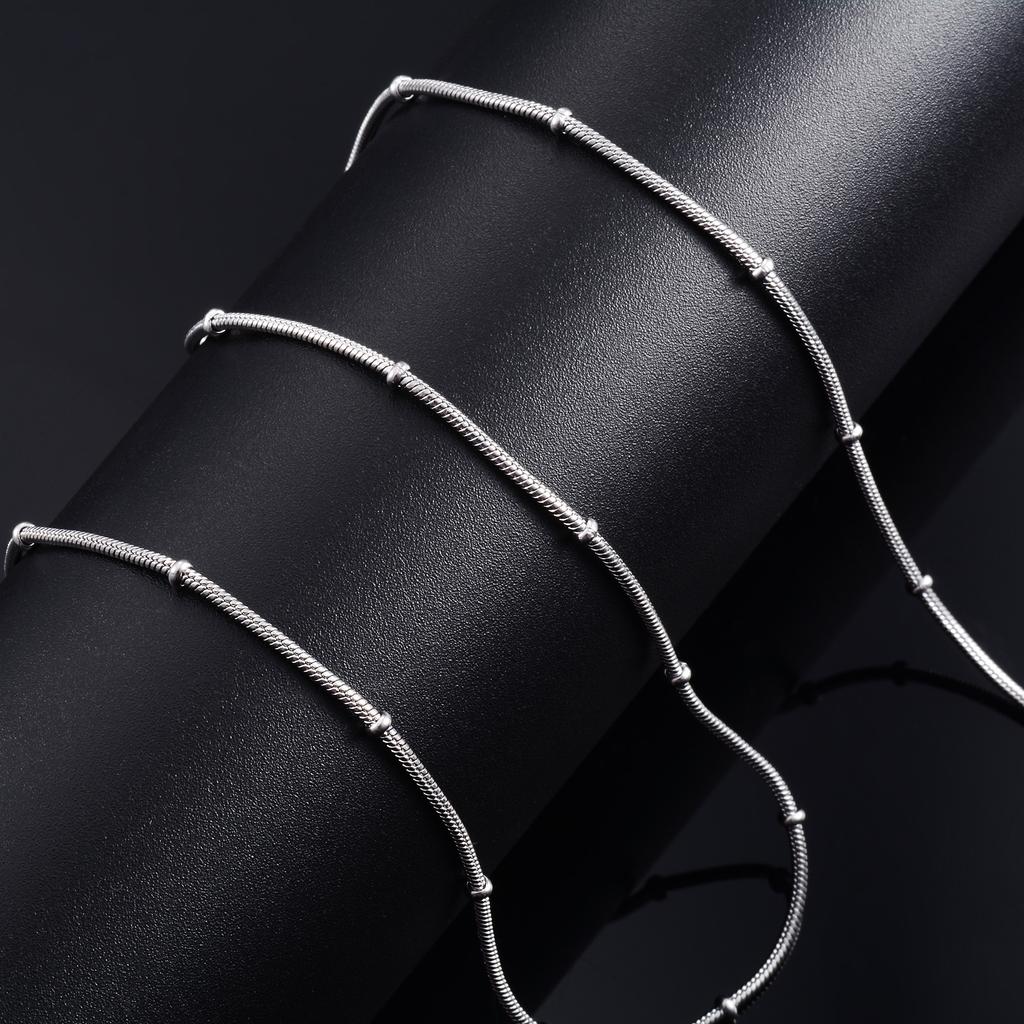 Thin Stainless Steel Round Snake Chain with Bead Necklace for Women Ladies Gold/Copper Color Choker On Neck Jewelry Accessories