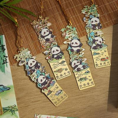 Chengdu Panda Metal Bookmark: Chinese Style with Tassel, Hollow Design, Engraved New Year Gift and Cultural Souvenir.