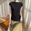 Off-Shoulder Merino Wool Slim-Fit Knitted T-Shirt for Women – Short-Sleeve & Versatile Top