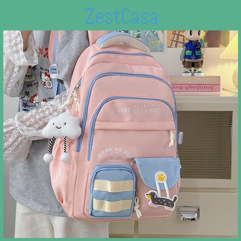 Simplified And Cake Letter Printed Student Casual Backpack With Plueh Pendant