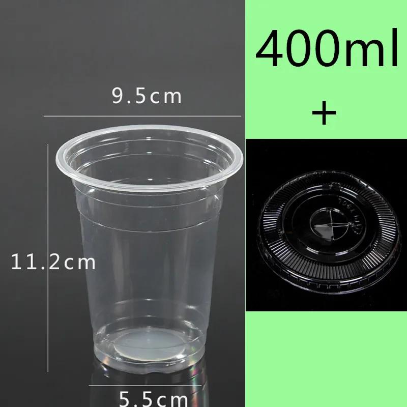 100pcs High Quality 95mm Caliber Transparent Disposable Glasses 400ml Plastic Cups for Drink Party Favors Milk Tea Cup with Lid