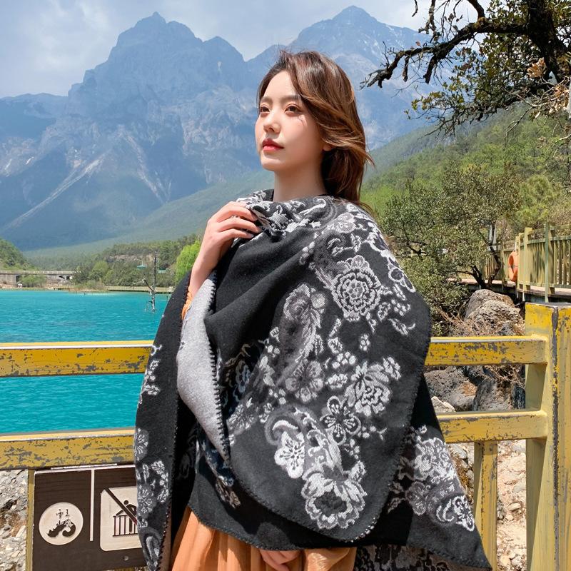Travel large shawl women's imitation cashmere with double-sided cape geometric pattern fringe air-conditioning room cape summer
