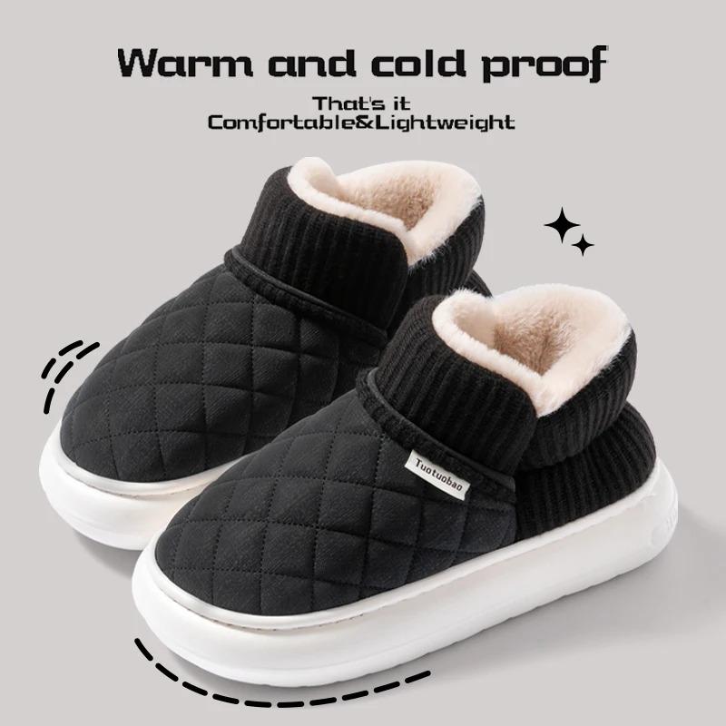 Winter Thick Soled Anti Slip Warm Cotton Shoes with Fleece Bag and Cotton Slippers for External Wear