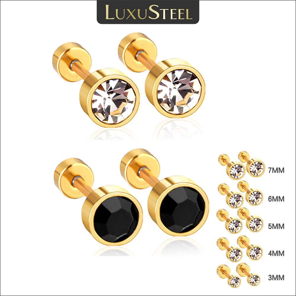 LUXUSTEEL 3mm-7mm Schwarz Weiß Zirkonia Zirkon Stecker Ohrringe Für Damen Herren Kristall Schraube Edelstahl Schmuck Kein Verblassen Allergiefrei