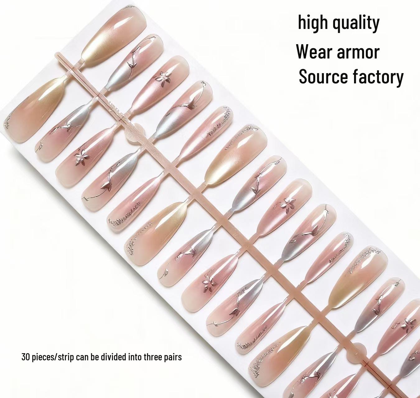 Long Almond Starry Glitter Wearable Nails - Fine Finish Artificial Stickers