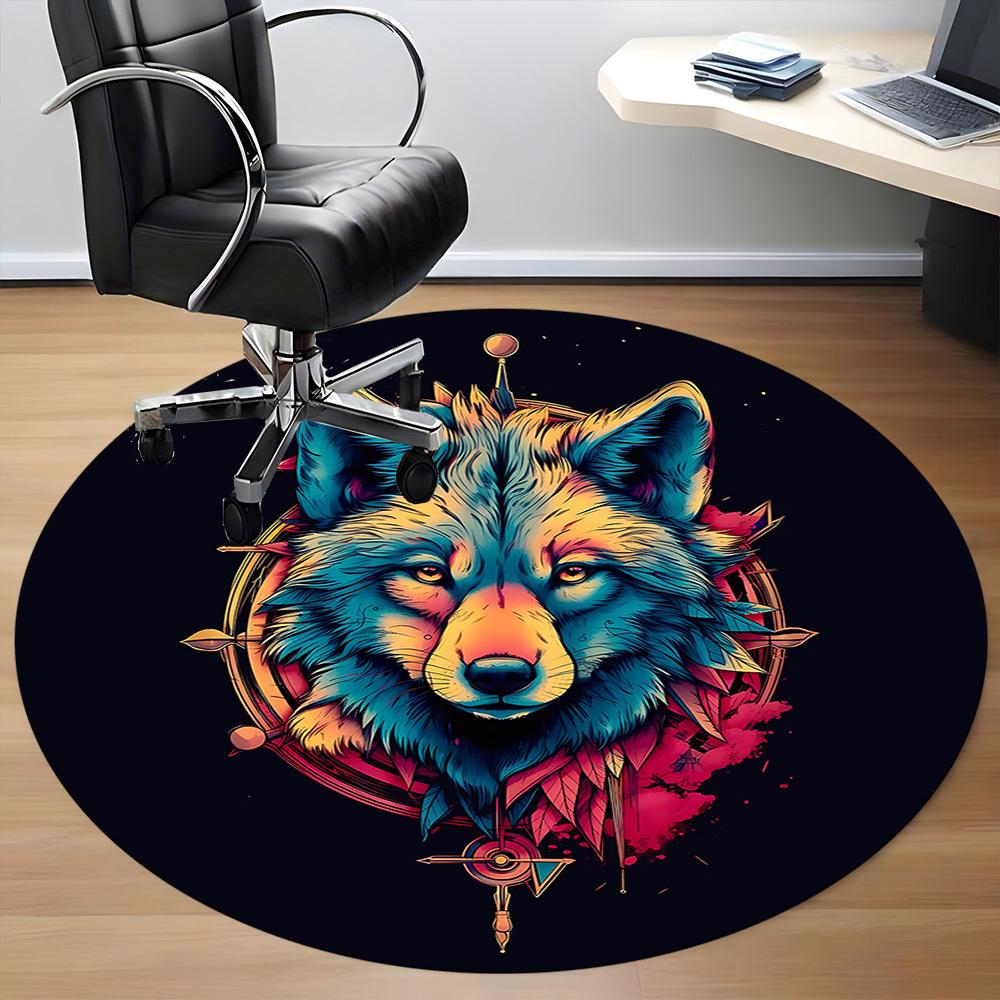 1pc Wolf Spirit Office Round Area Rug, Under Office Chairs Bedroom Living Room Home Decor, Room Deco