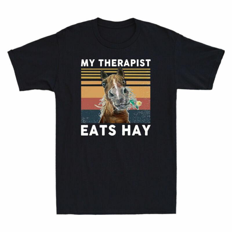 TShirt Hay Tee My Therapist Funny Horse Retro Top Eats Horse Cotton Lover Unisexs S