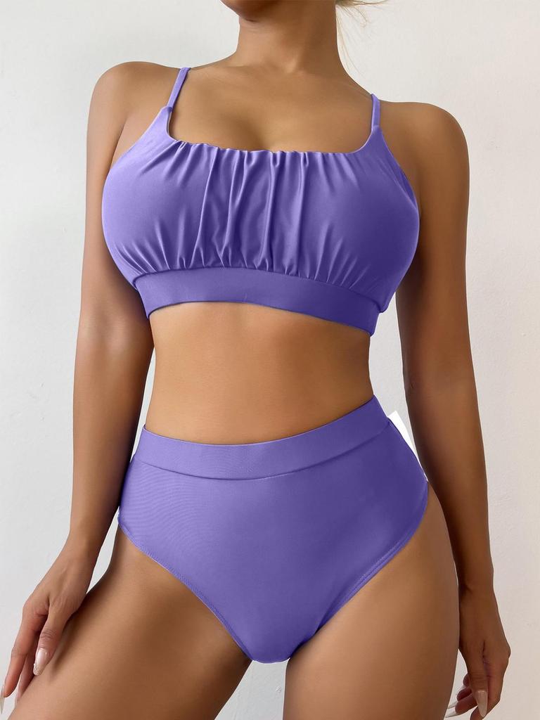 2024 European & American Style Solid High Waist Bikini - Sexy Split Swimwear