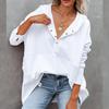 Women's Spring and Autumn Solid Color V-Neck Loose Sweater Casual Comfortable Hooded Top
