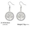Tree of Life Women's Earrings Stainless Steel Gold Clear Zircon Round Pendant Dangle Earring Amulet Jewelry Gift