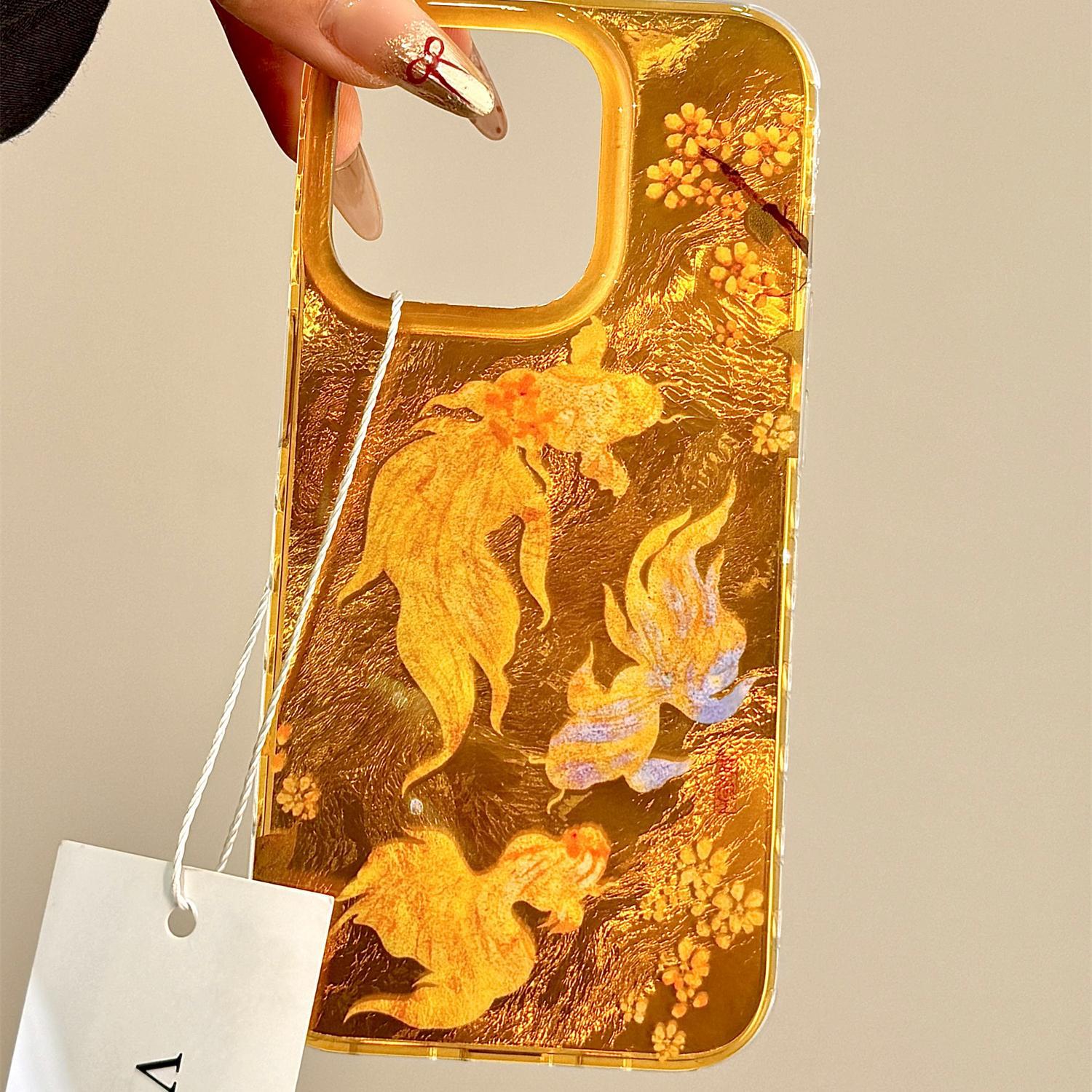 

Персонализированный Золотой Османтус Рыба Подходит для Чехла для Мобильного Телефона Apple 16 Promax iPhone 15 Нишевая Мода 13 Новая Модель 17 iPhone 13