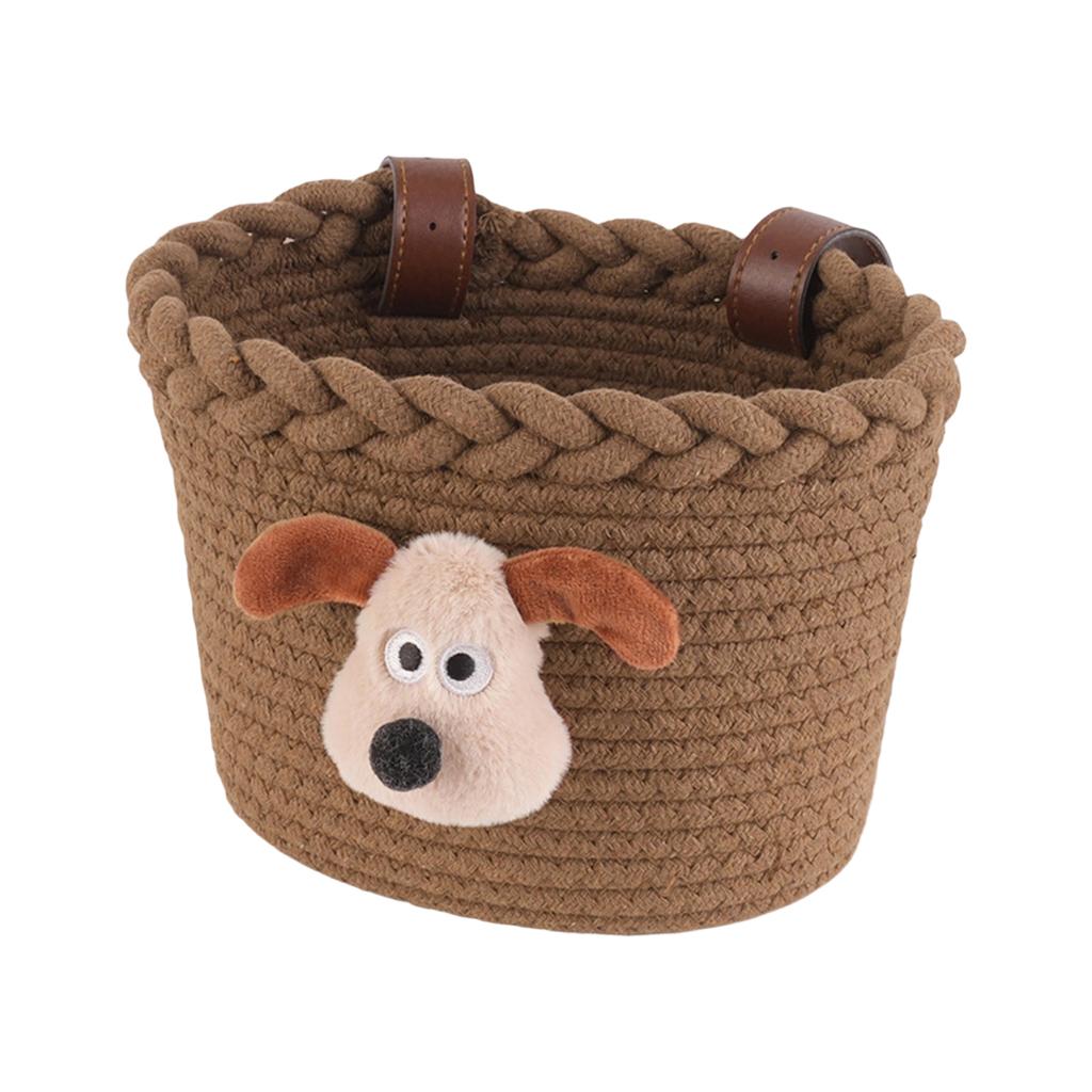 Cestino Anteriore per Bicicletta da Bambino in Corda Intrecciata Design Animale dei Cartoni Animati Cestino Portaoggetti per Manubrio per Bambini Bicicletta da Montagna e Monopattino
