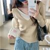 Autumn and winter new fake two-piece knitted pullover, women's solid color bottoming, V-neck long-sleeved top inside and outside
