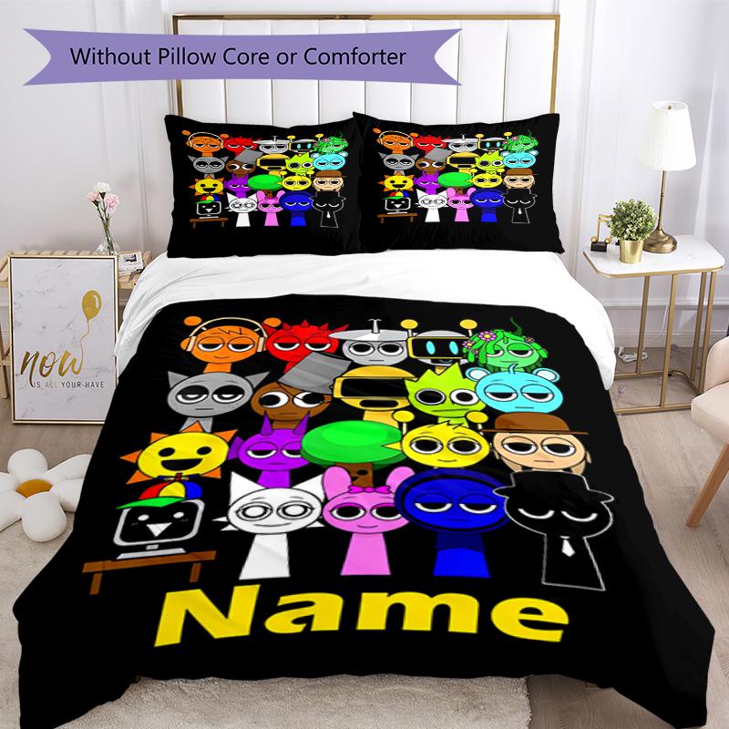 3pcs Custom Name Sprunki Bedding Set Duvet Cover Closure Includes 1 Duvet Cover & 2 Pillowcases, Soft and Comfortable for All Seasons.