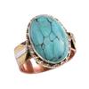 Natural Tibetan Turquoise Gemstone Two Tone 925 Sterling Silver Ring Size 8 B8e69