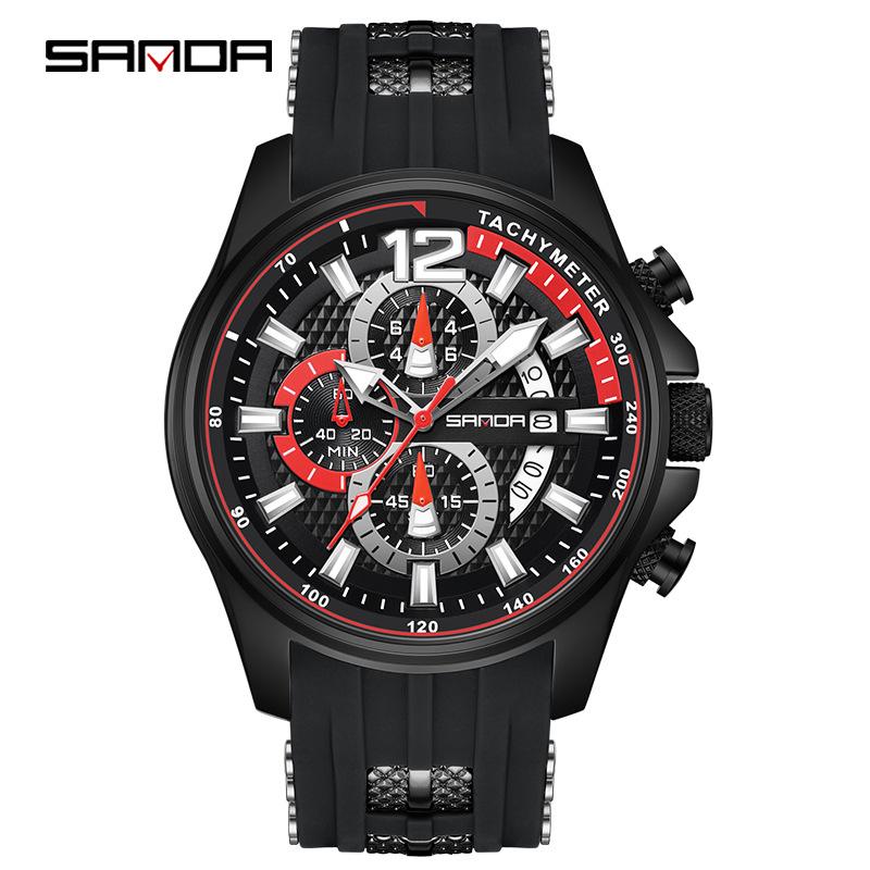 Sanda Men s Waterproof Quartz Watch with Multi-Dial Silicone Strap
