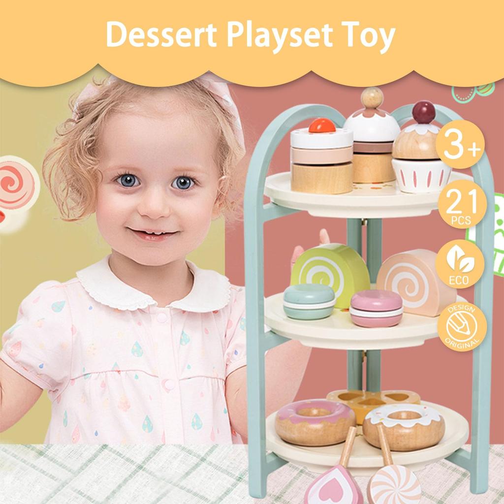 UMU Dessert Stand Toy Set - Sweets Pretend Play Toy, Wooden Toy, Educational Toy, Birthday Present, Christmas Gift, Cake, Donuts, Bread, Afternoon