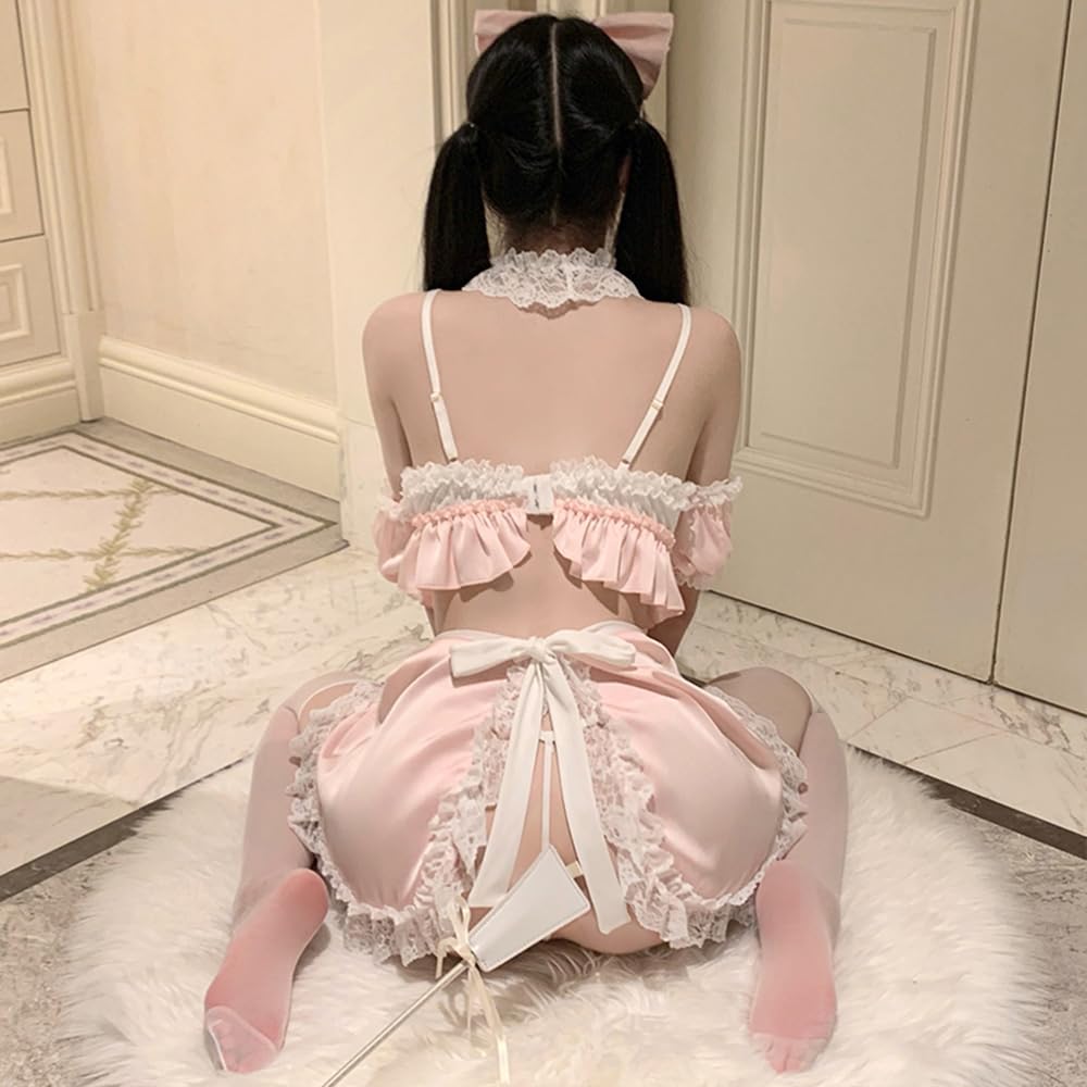 Cosplay Sexy Maid Clothes Apron Blue Pink Extreme Sleeveless Bow Tie Ruffle Sexy Erotic Clothing Halloween Costume Moe Moe Cute Ladies Photo Session