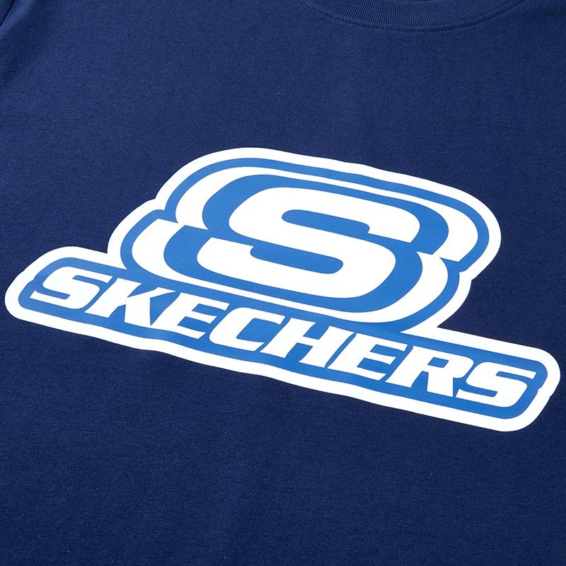 Skechers Pure Cotton Logo Printed Casual Nautical Short Sleeve T-Shirt Unisex Tops Medieval-Blue L224U130-007D