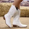 Women's Mid-calf Boots High Quality Casual Leather Boot Pointed Embroidered Western Cowboy Boots for Women Vintage Knight Boots