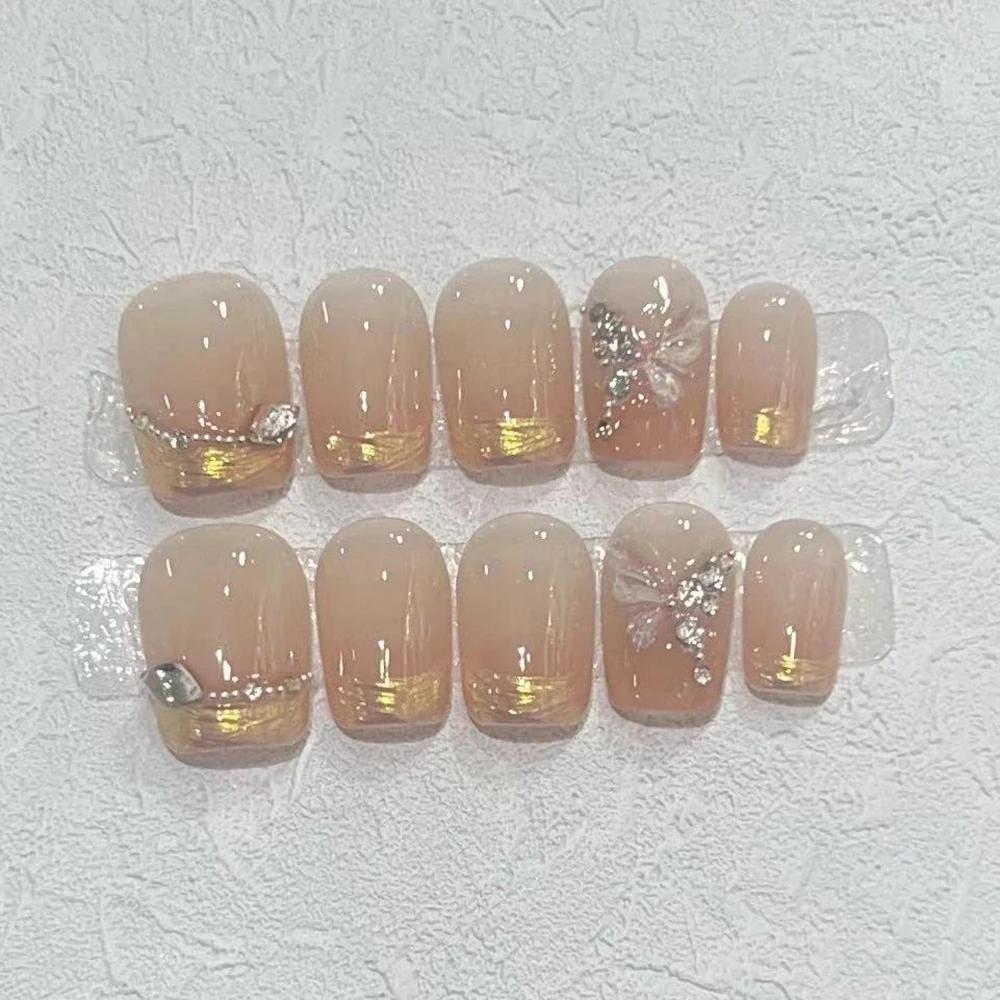Summer Sweetheart Handmade Full Cover False Nails Kawaii Cartoon Cat Flower Cat Eye Short Square Reusable Fake Nail Stickers