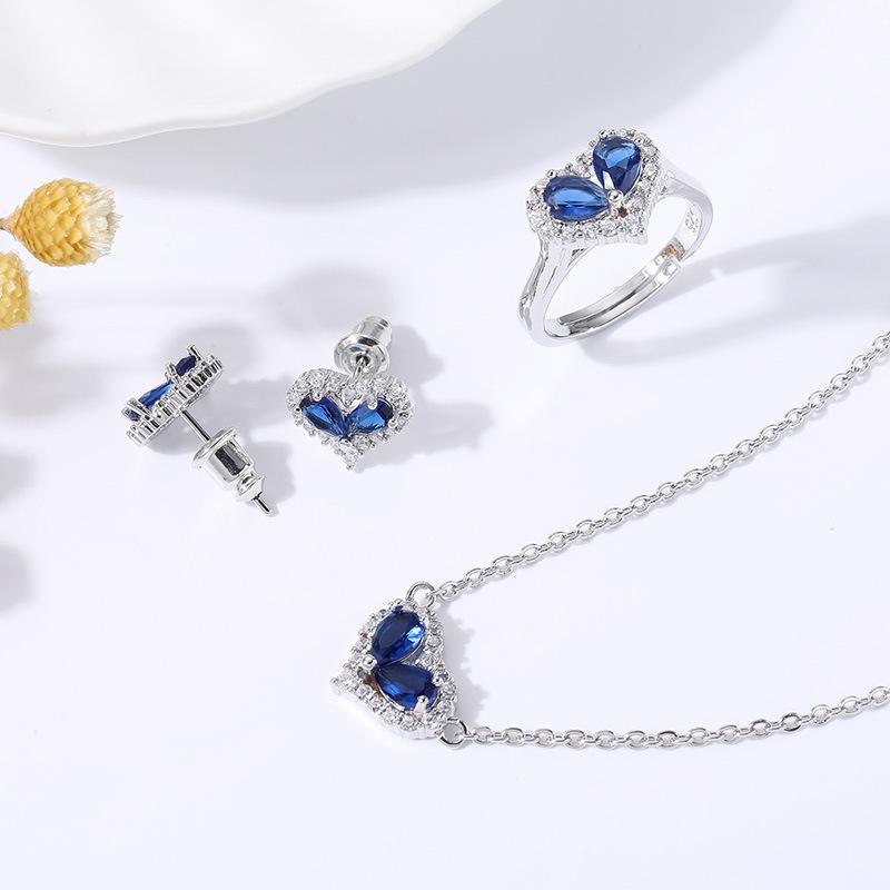 Love Colored Treasure Ring Women'S Jewelry Set, Heart Necklace Earrings Jewelry Set Multi-Color Optional