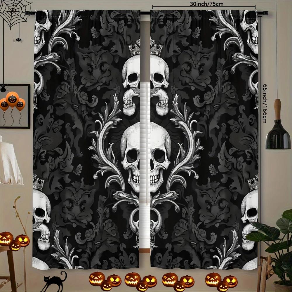 

2 шт. - Хэллоуинские готические шторы с принтом черепа, карман для штанги, украшения для дома, украшения для комнаты 29Wx64L(75x166CM)x2