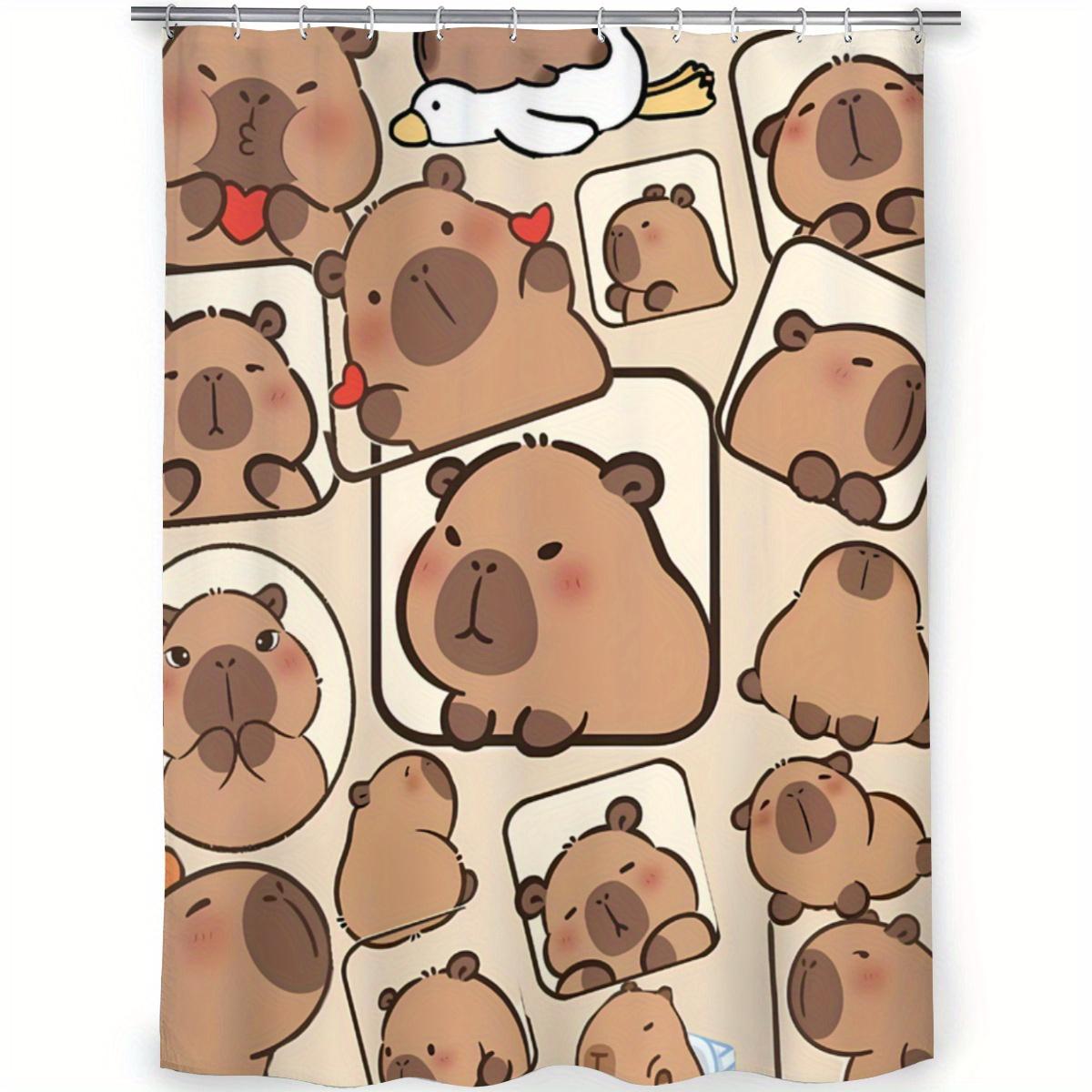 

Capybara Shower Curtain – Cute Cartoon Animal Pattern, Kawaii Style with Playful Capybaras, Polyester, Includes Hooks 90x180cm35x71in
