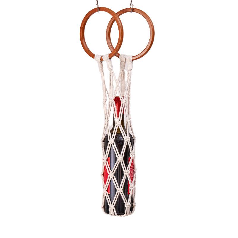 Сетчатый мешок для красного вина Трансграничный Ручное плетение Хлопчатобумажный шнур Хранение красного вина Богемский Настенный Карман для красного вина 54x6cm белый
