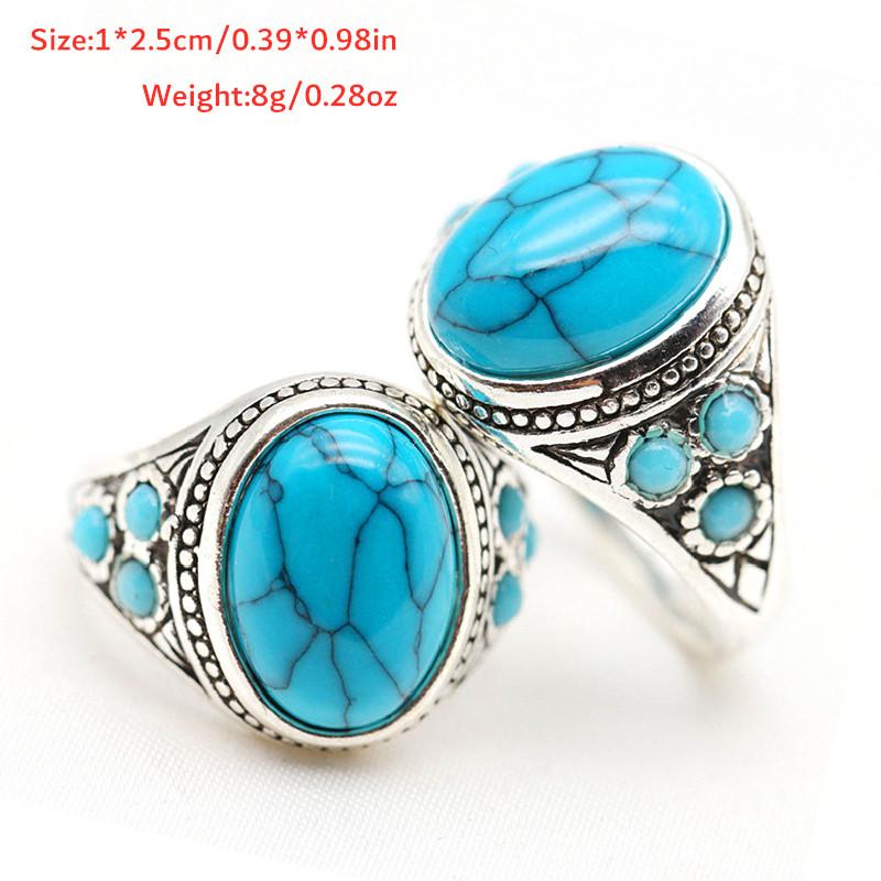 Imitation Turquosie Ring Men Women Vintage Antique Silver Ring Jewelry