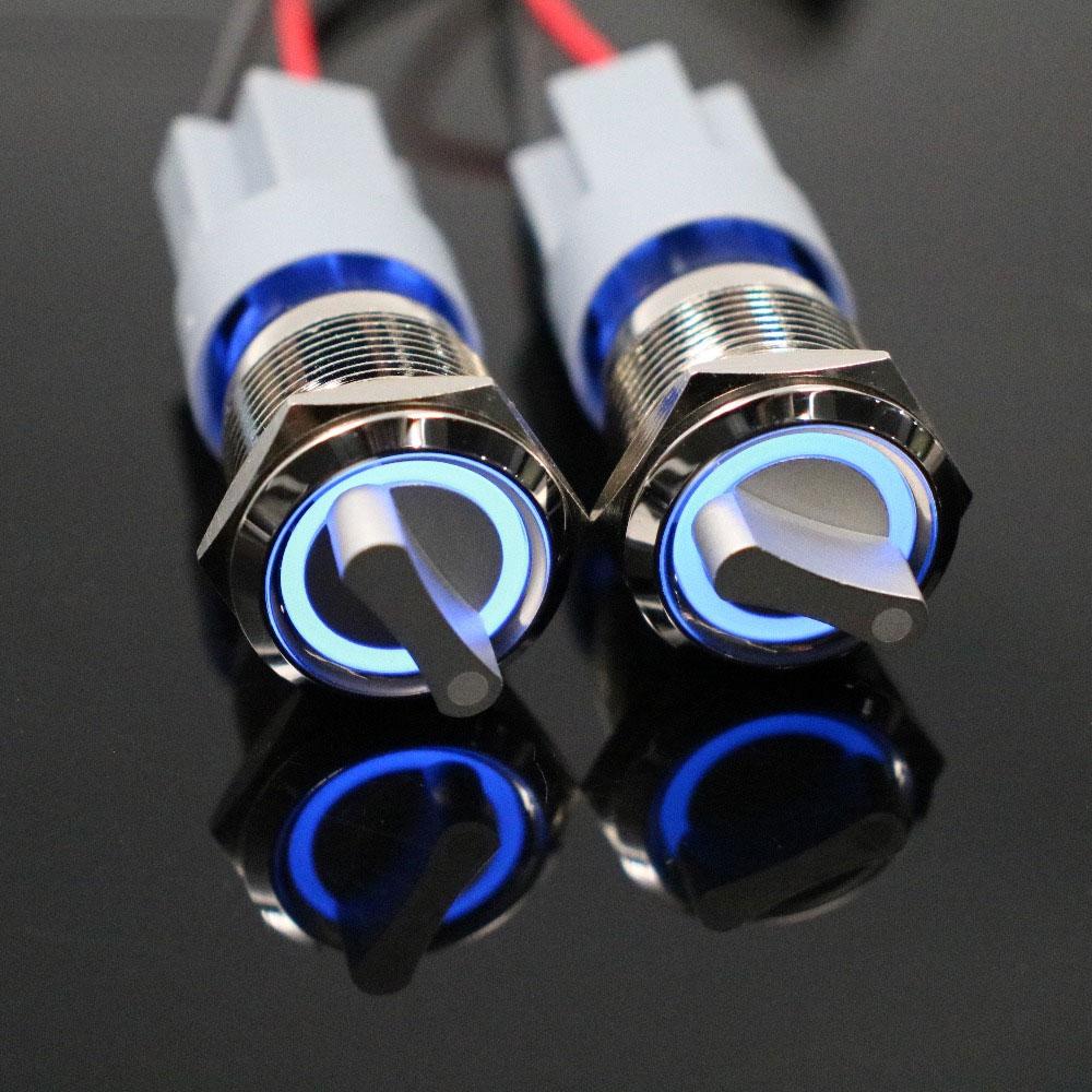 19mm Self-return Self-locking Fixation Waterproof DPDT Illuminated Metal Selector Rotary Switch 2/3 Position with LED