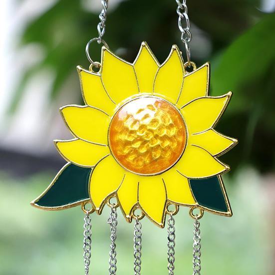 Sunflower Wind Chime Ornament Window Hanging Panel Decoration with Chain Flower Wind Chime Art for Home Patio Porch Garden Backyard Decor