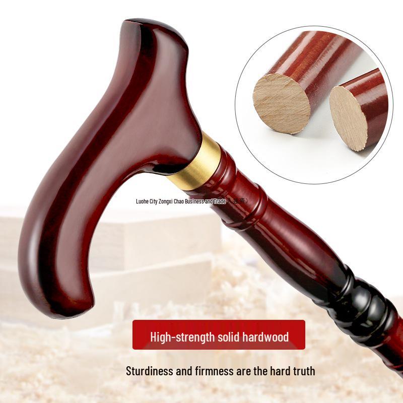 Solid Wood Four-Legged Elderly Cane - Non-Slip, Lightweight Walking and Picking Stick