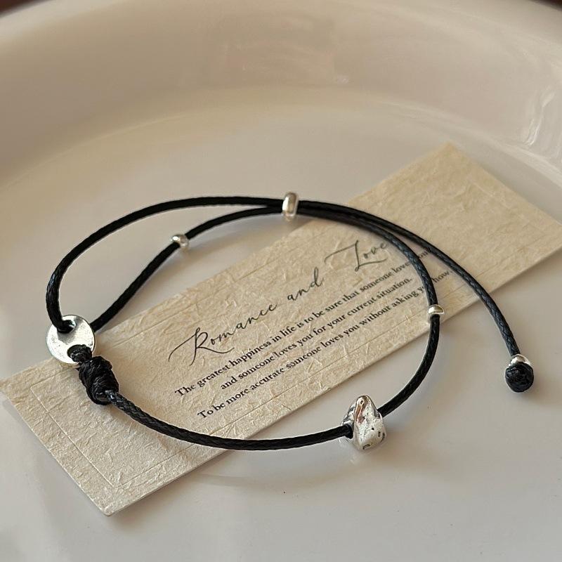 

S925 Sterling Silver Niche Design Sense Retro Leather Rope Bracelet Korean Style Pull Simple Jewelry 925 silver