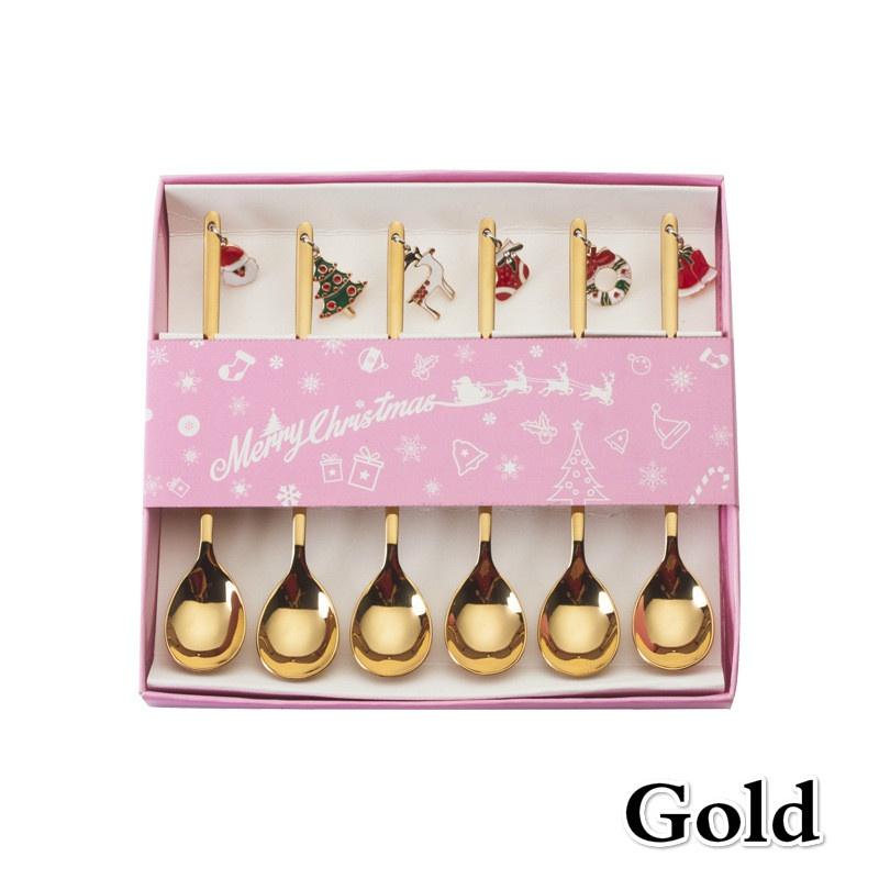 

6 шт. / Компл. Рождественские ложки из нержавеющей стали, украшения для рождественской посуды 6pcs/set золотой