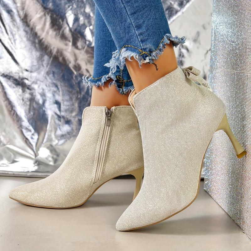 Elegant Women's High-Heeled Shoes, Solid Color Fabric Upper & Lining, Comfortable TPR Sole, Zipper Closure, All-Season, Plain Toe