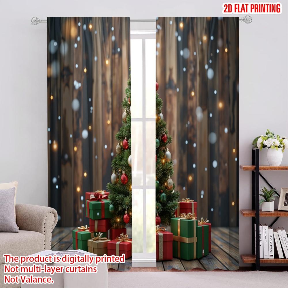 

Set Of 2 Flat Printing Merry Christmas Popular Party Window Curtains Country Polyester Without Electricity Curtain W100*H70(CM)-Grommet top&1PCS